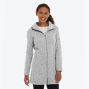 Women's L.L.Bean Sweater Fleece Coat Long Hooded Jacket Zip Pocket L Pewter Gray